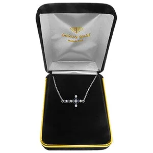 0.24 Carat 14K Solid White Gold Cross Necklace Diamond Sapphire