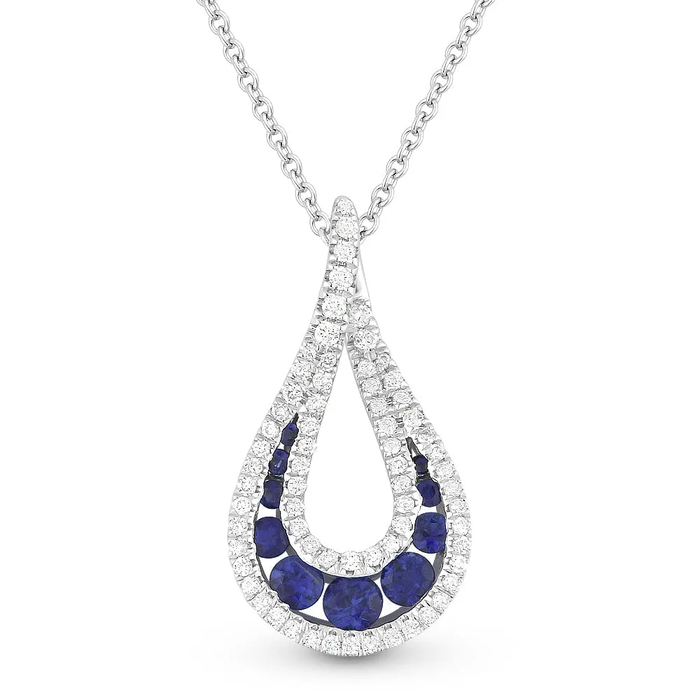 0.3Ct Sapphire 16"pendant Necklace In 14K White Gold