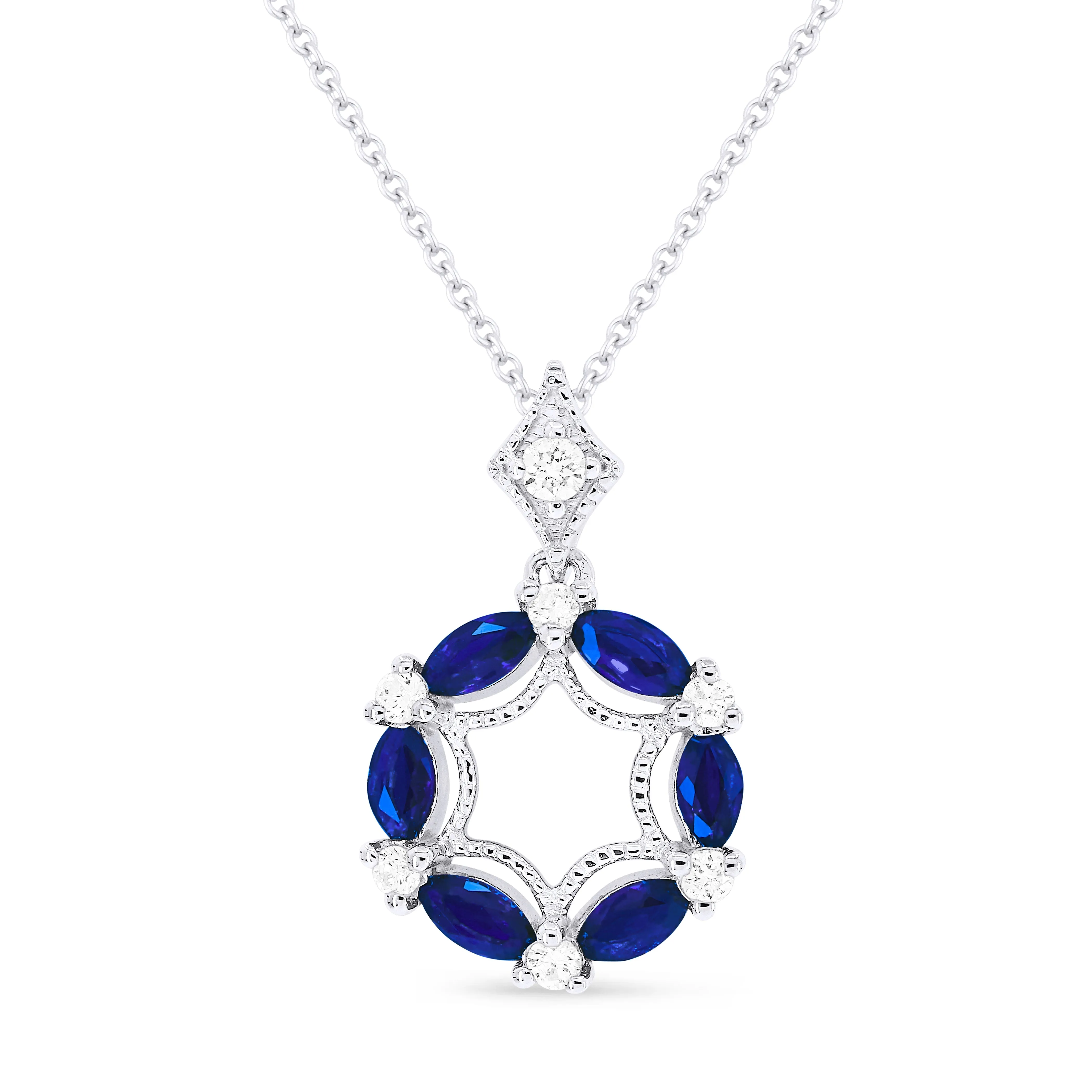 0.49Ct Sapphire 16"pendant Necklace In 14K White Gold