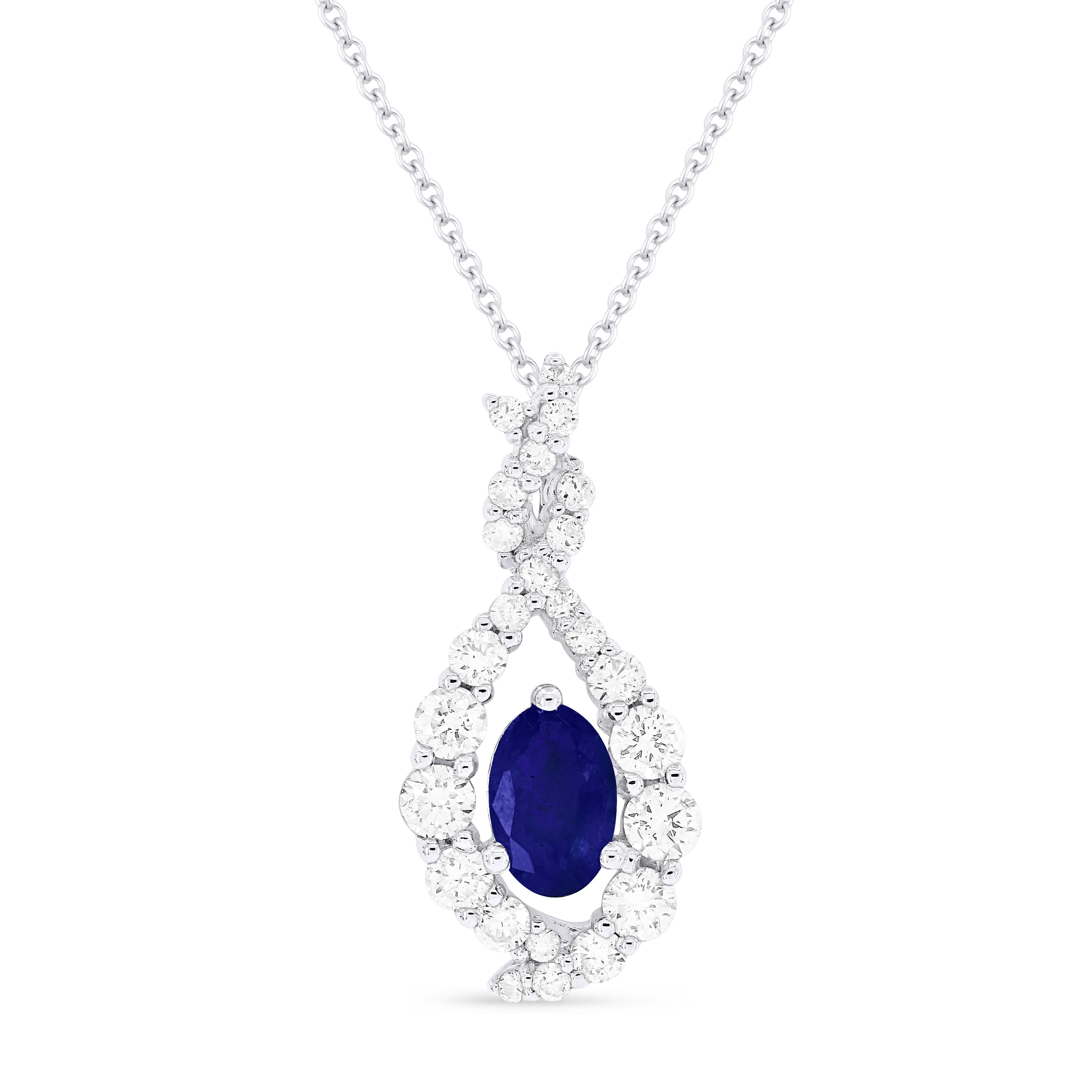 0.51Ct Sapphire 16"pendant Necklace In 14K White Gold