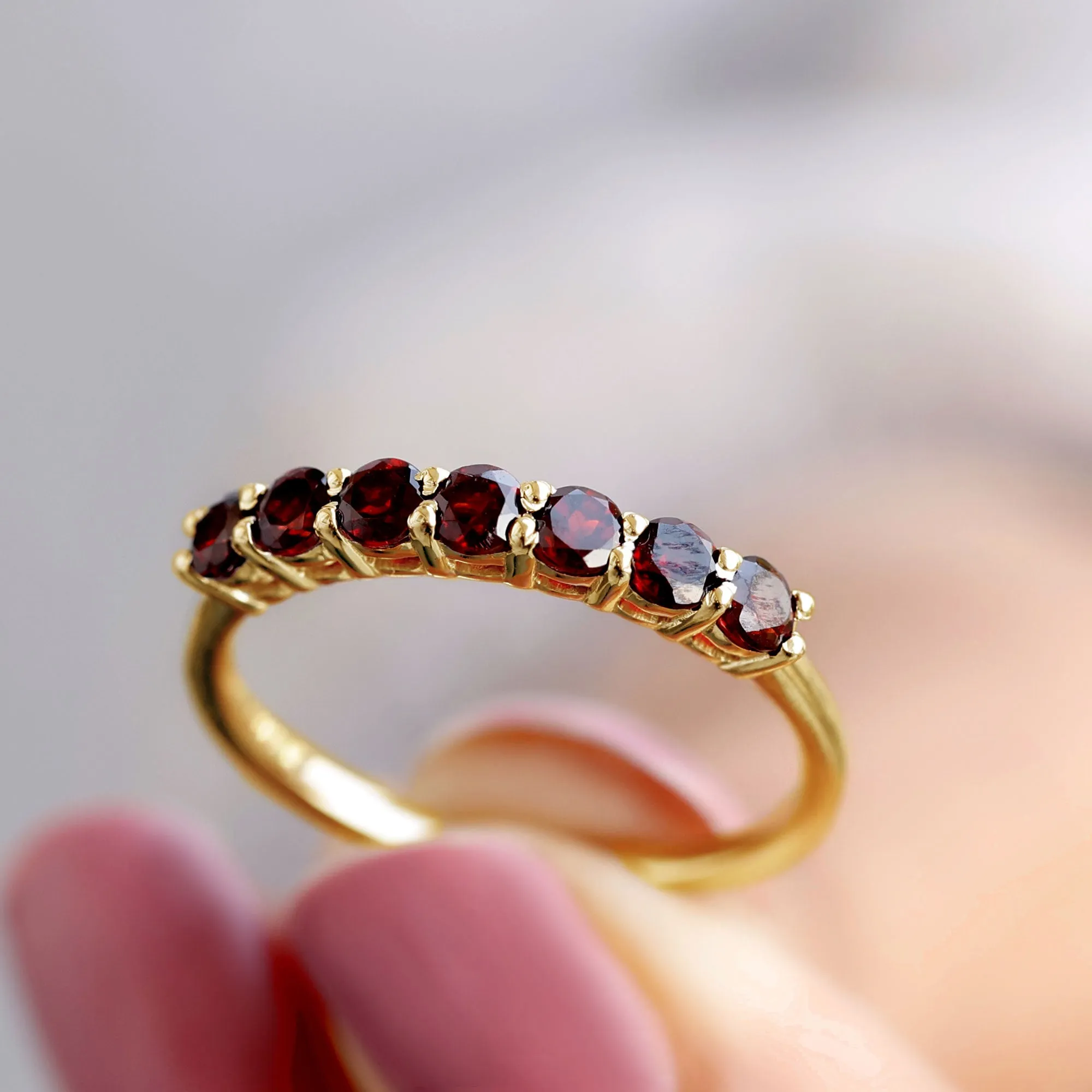 0.75 CT Seven Stone Garnet Ring in Basket Setting for Her