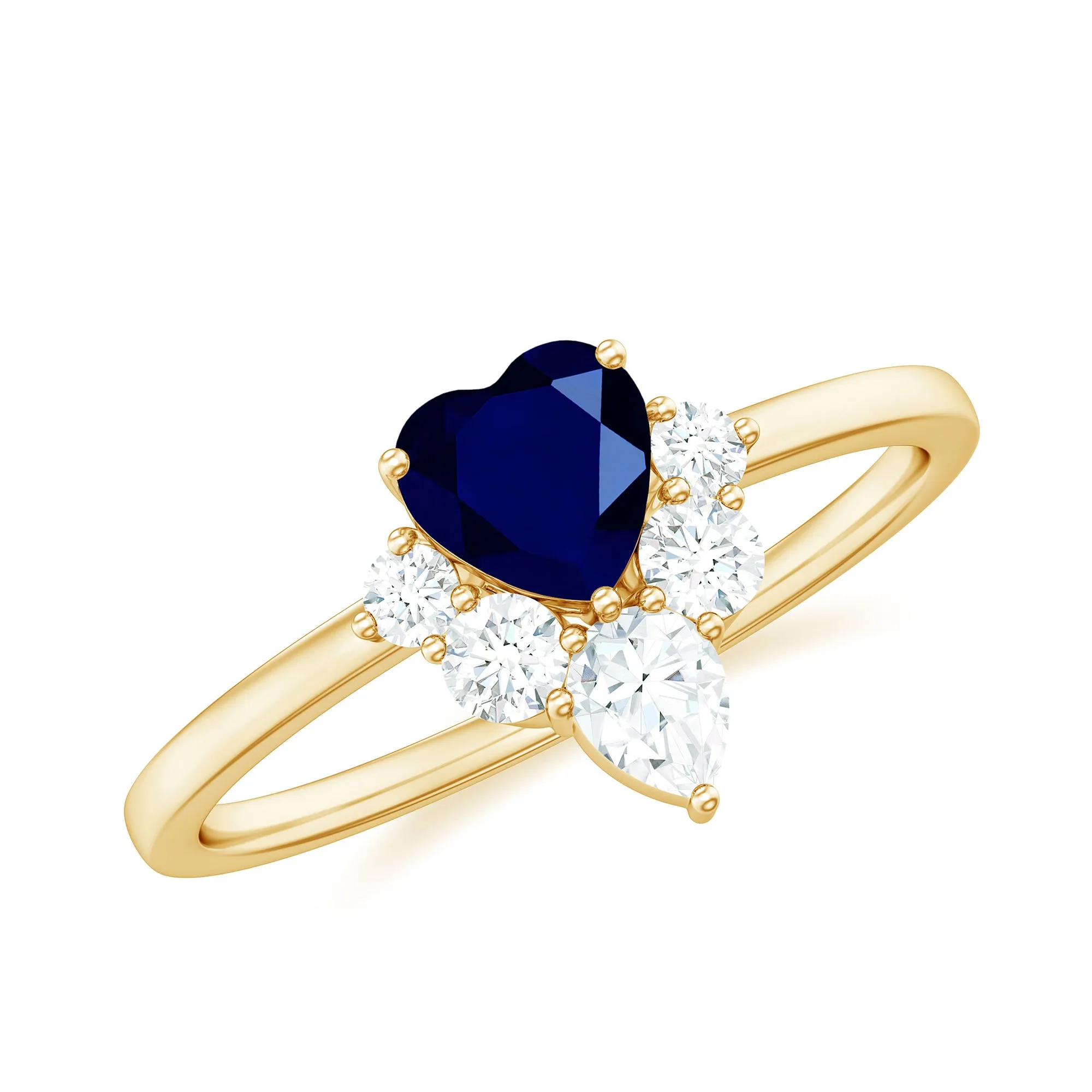 1 CT Heart Blue Sapphire Promise Ring with Diamond Accent