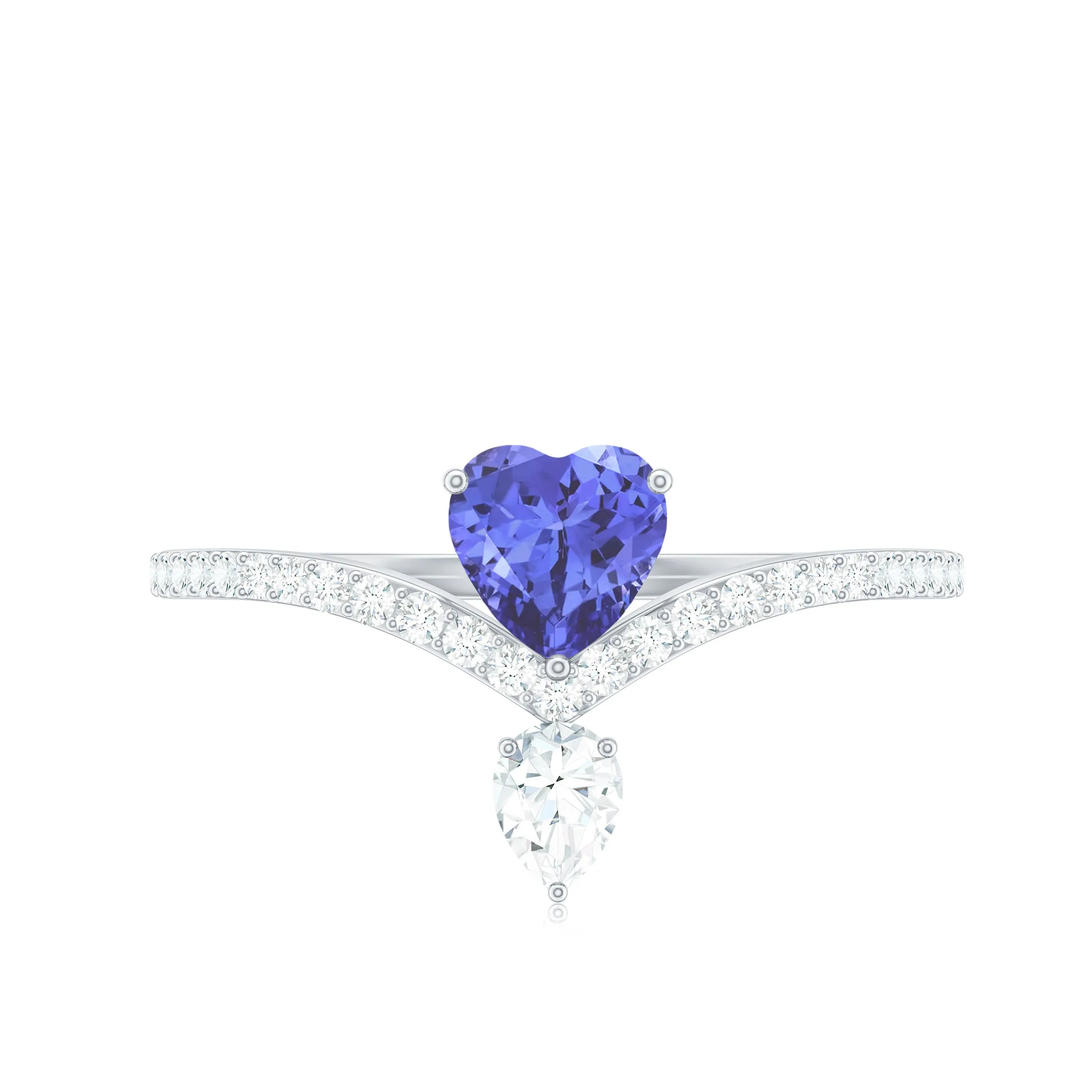 1 CT Heart Tanzanite Designer Solitaire Engagement Ring with Diamond Accent