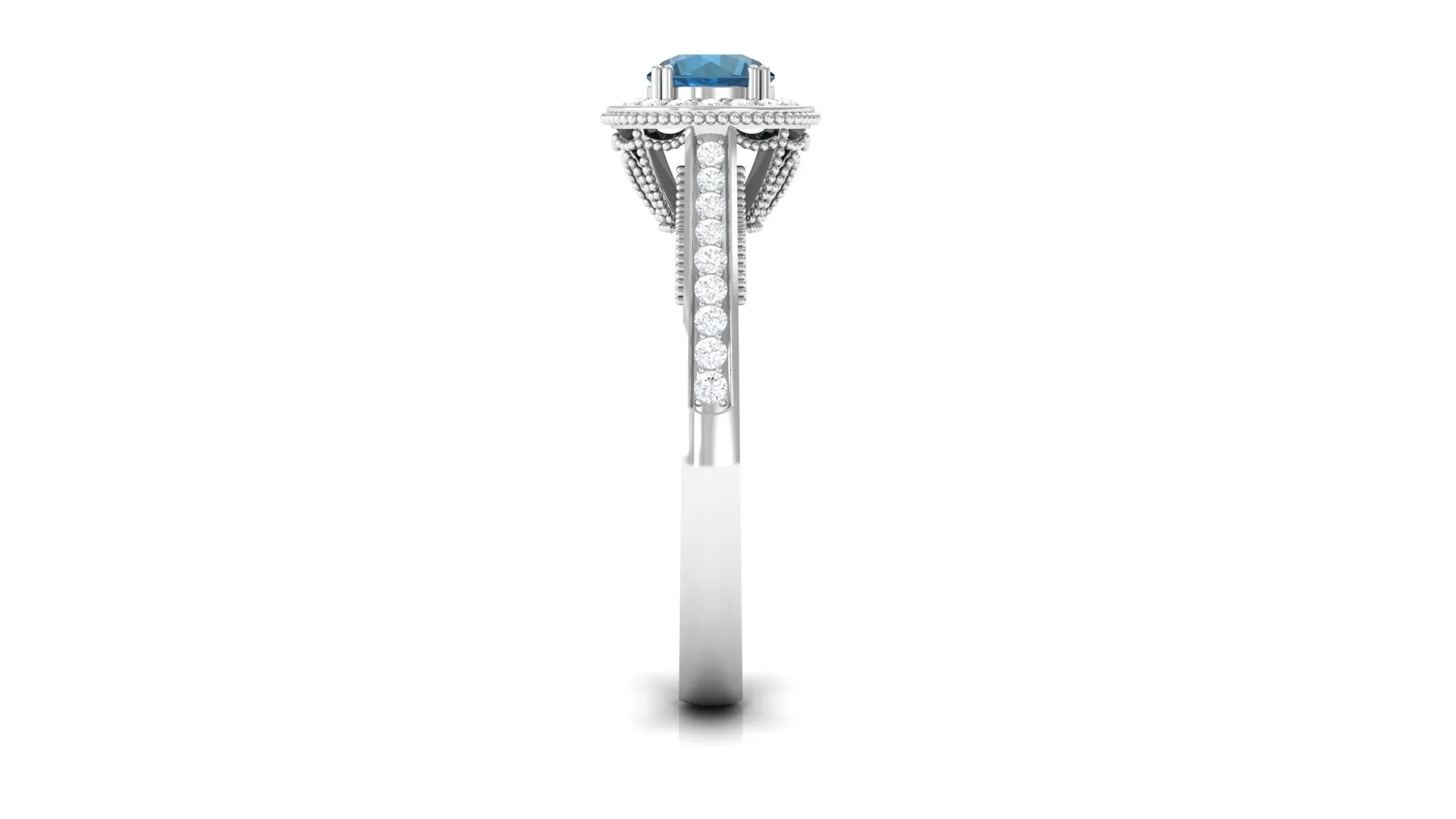 1 CT London Blue Topaz Solitaire with Diamond Vintage Ring