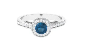 1 CT London Blue Topaz Solitaire with Diamond Vintage Ring