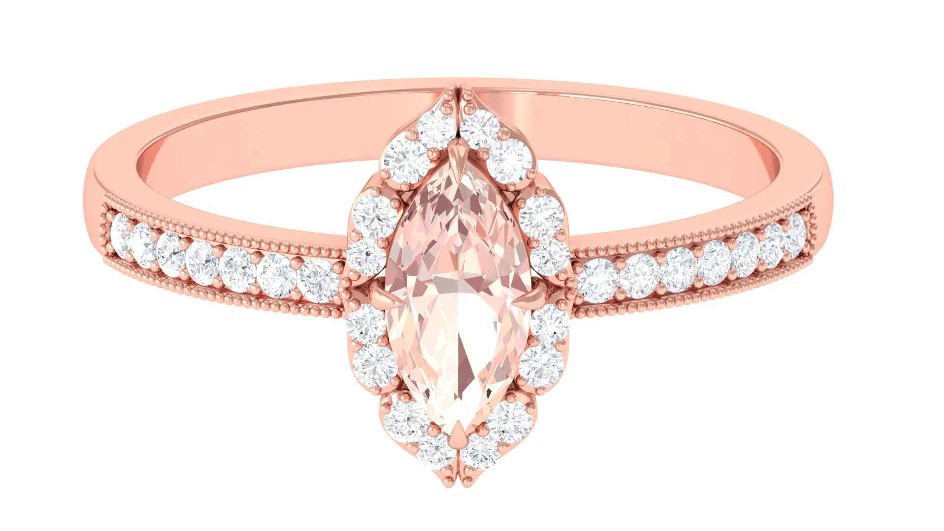 1 Ct Marquise Morganite Engagement Ring with Halo Diamond