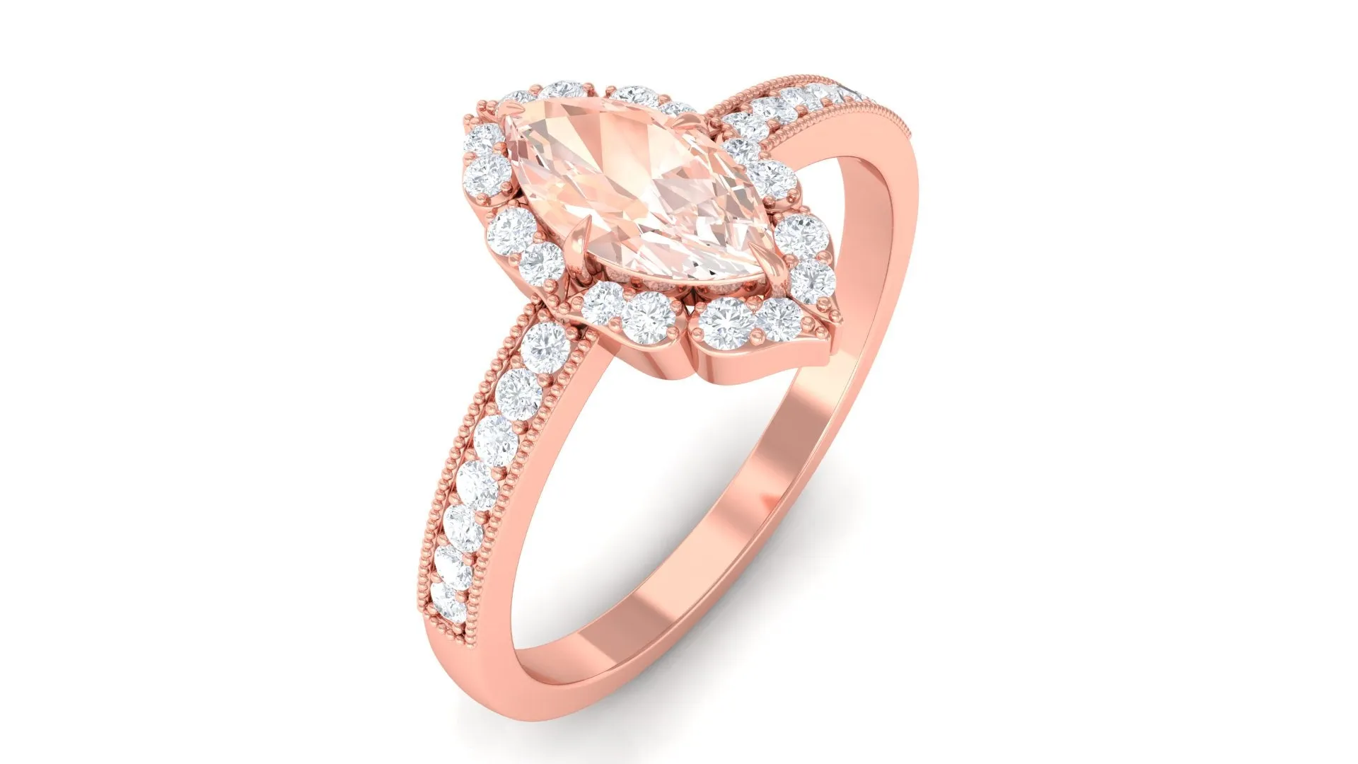 1 Ct Marquise Morganite Engagement Ring with Halo Diamond