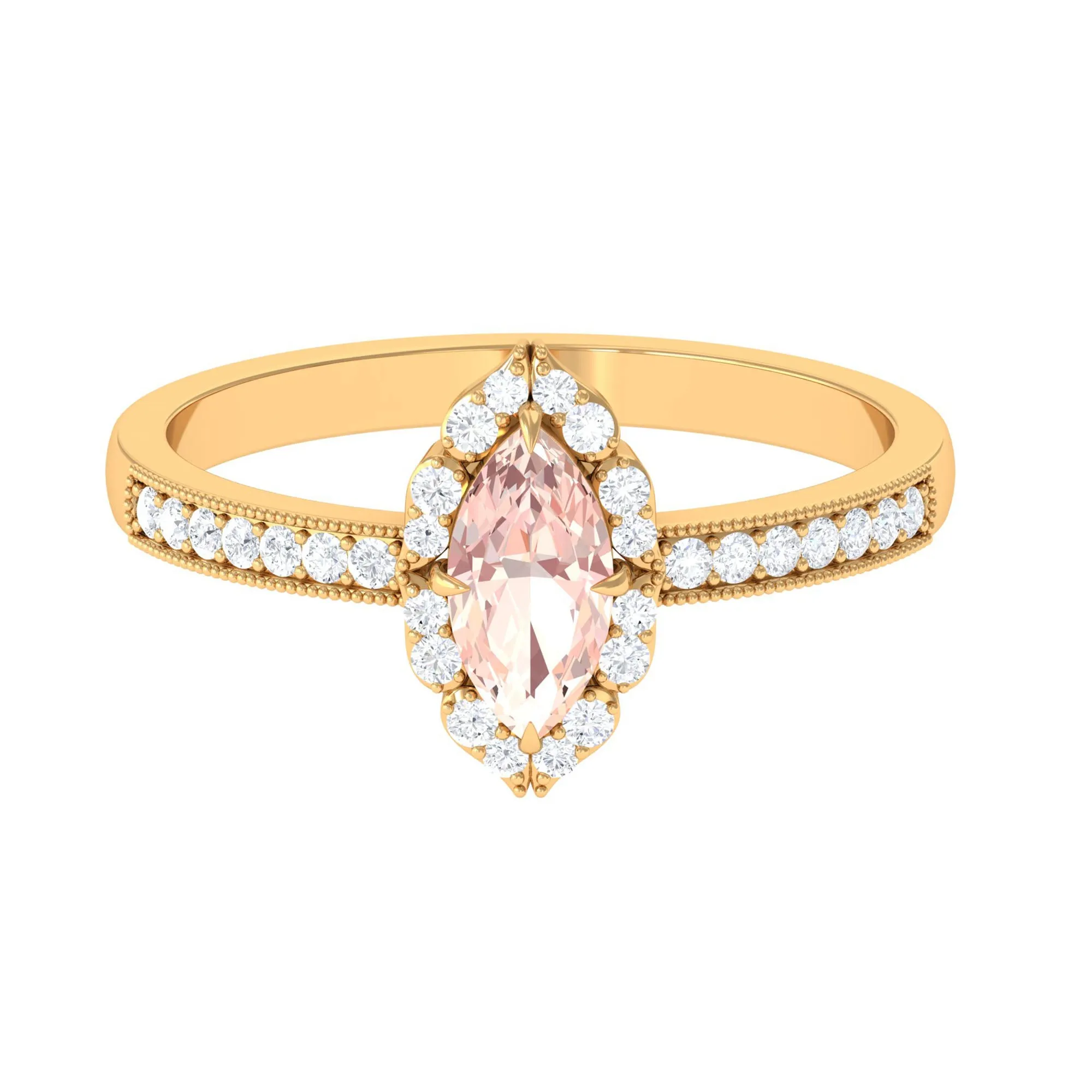 1 Ct Marquise Morganite Engagement Ring with Halo Diamond