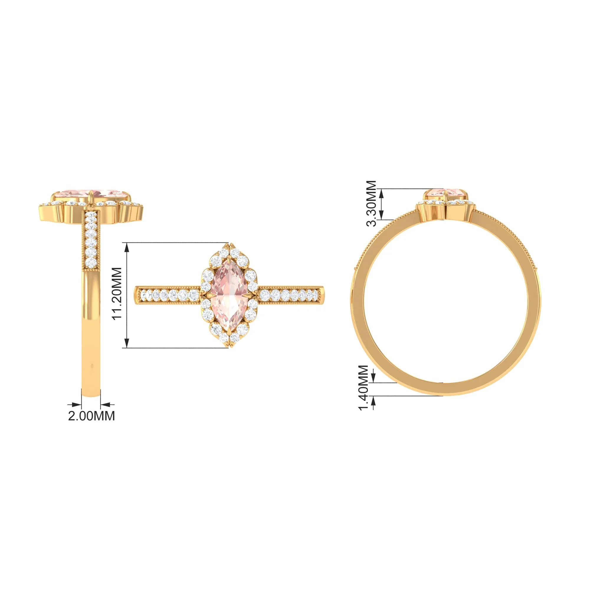 1 Ct Marquise Morganite Engagement Ring with Halo Diamond