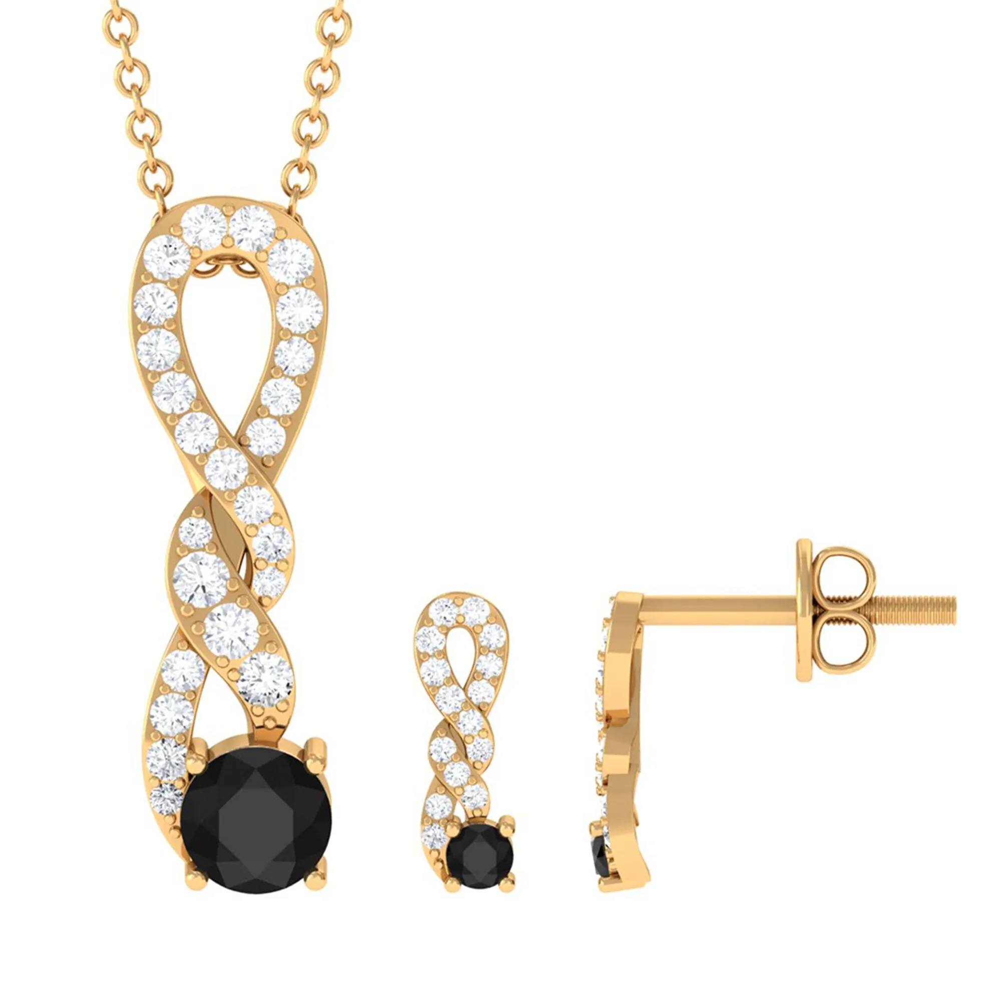 1 CT Natural Black Onyx Infinity Necklace and Earrings Set