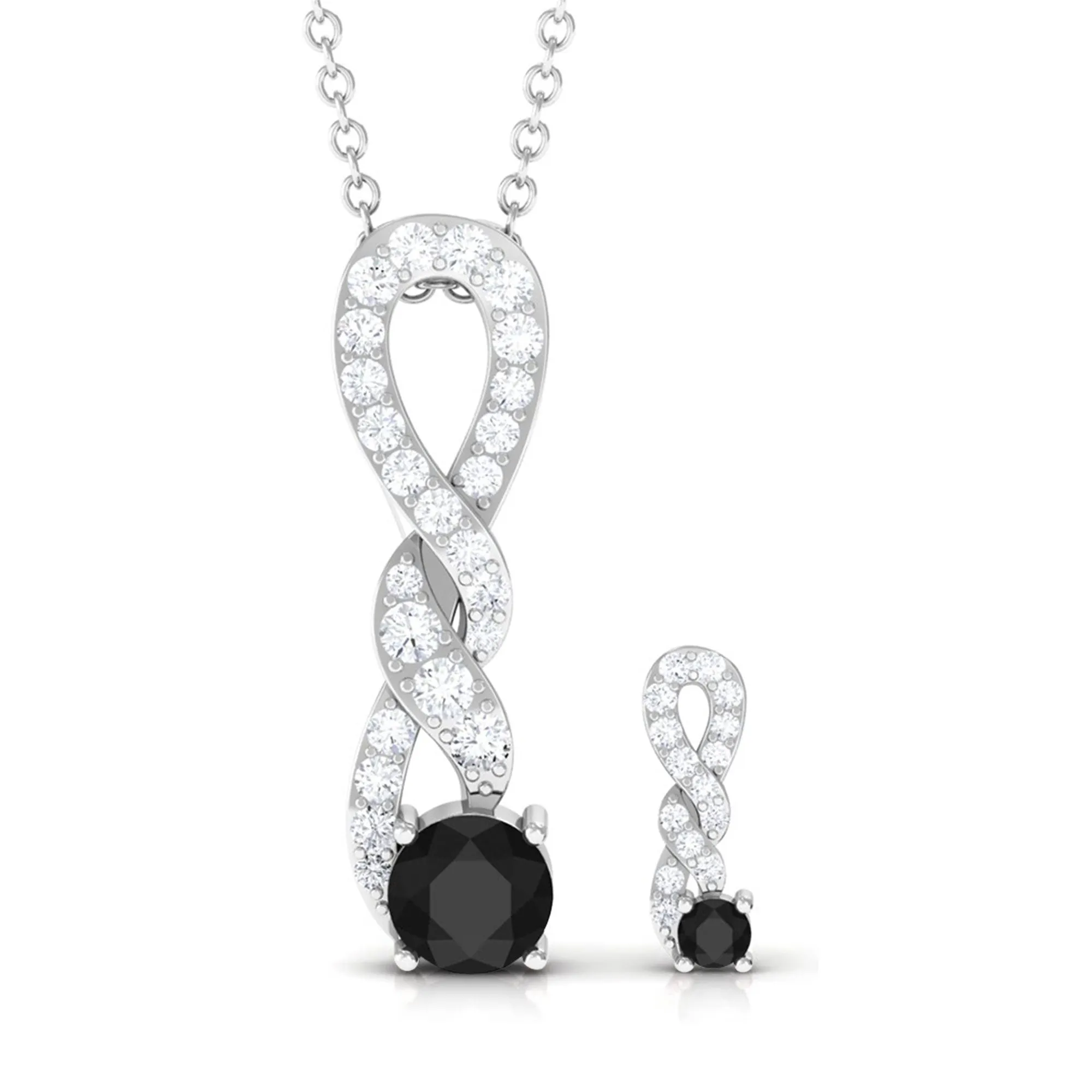 1 CT Natural Black Onyx Infinity Necklace and Earrings Set