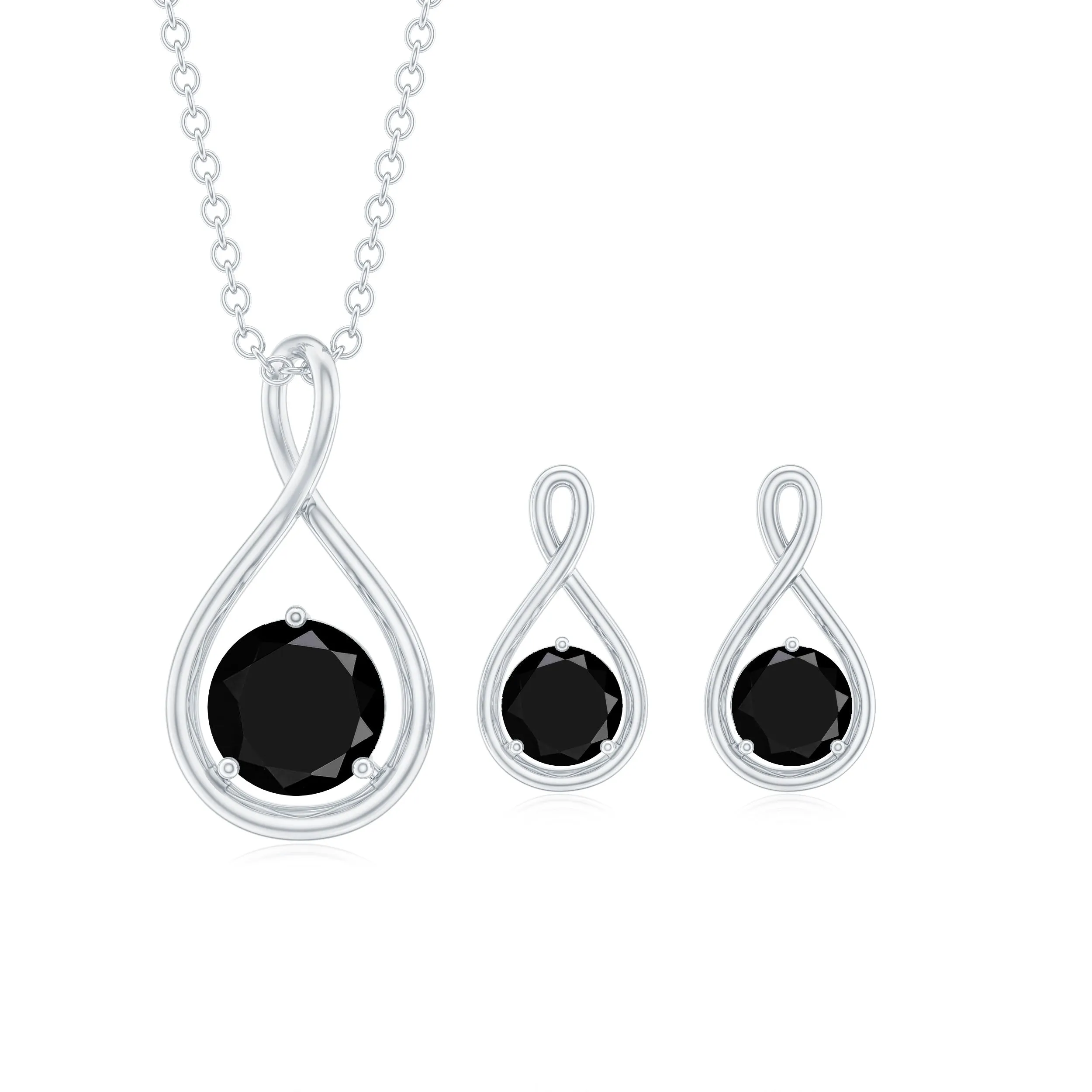 1 CT Round Cut Black Onyx Solitaire Infinity Jewelry Set in 3 Prong Setting