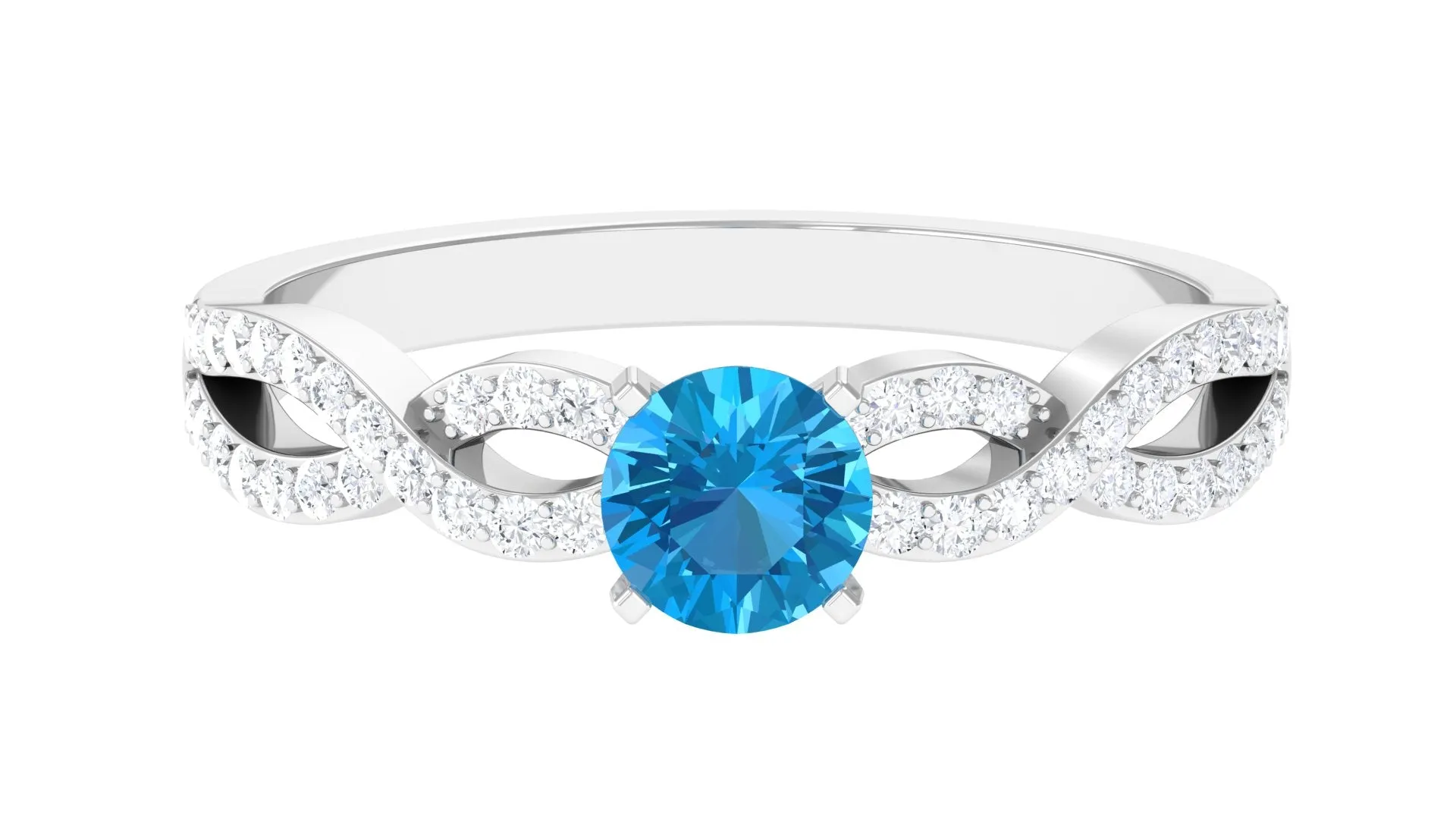 1 CT Round Shape Swiss Blue Topaz and Diamond Criss Cross Ring