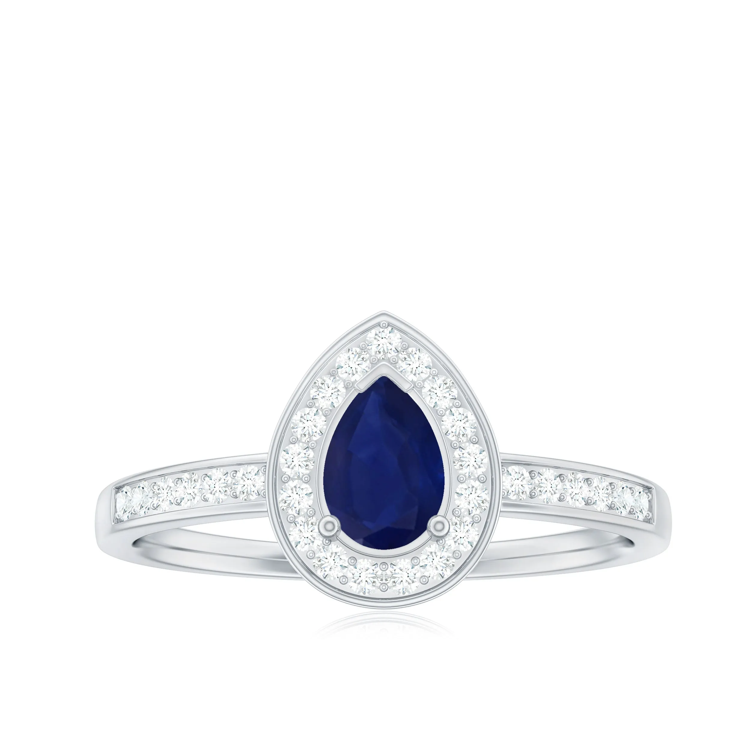 1 CT Teardrop Blue Sapphire Engagement Ring with Diamond Halo