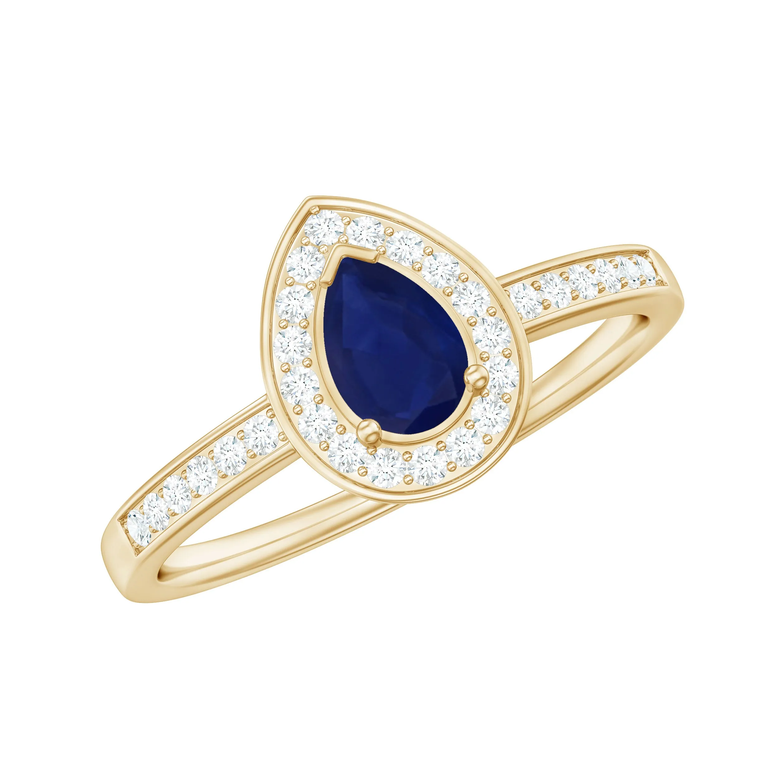 1 CT Teardrop Blue Sapphire Engagement Ring with Diamond Halo