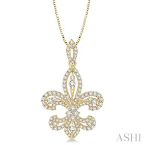 1 Ctw Round Cut Diamond Fleur De Lis Diamond Pendant in 14K Yellow Gold with Chain