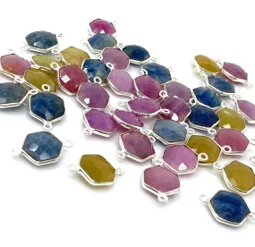 10 Pcs/ 11 Pcs Natural Multi Sapphire Gemstone Connectors, Silver