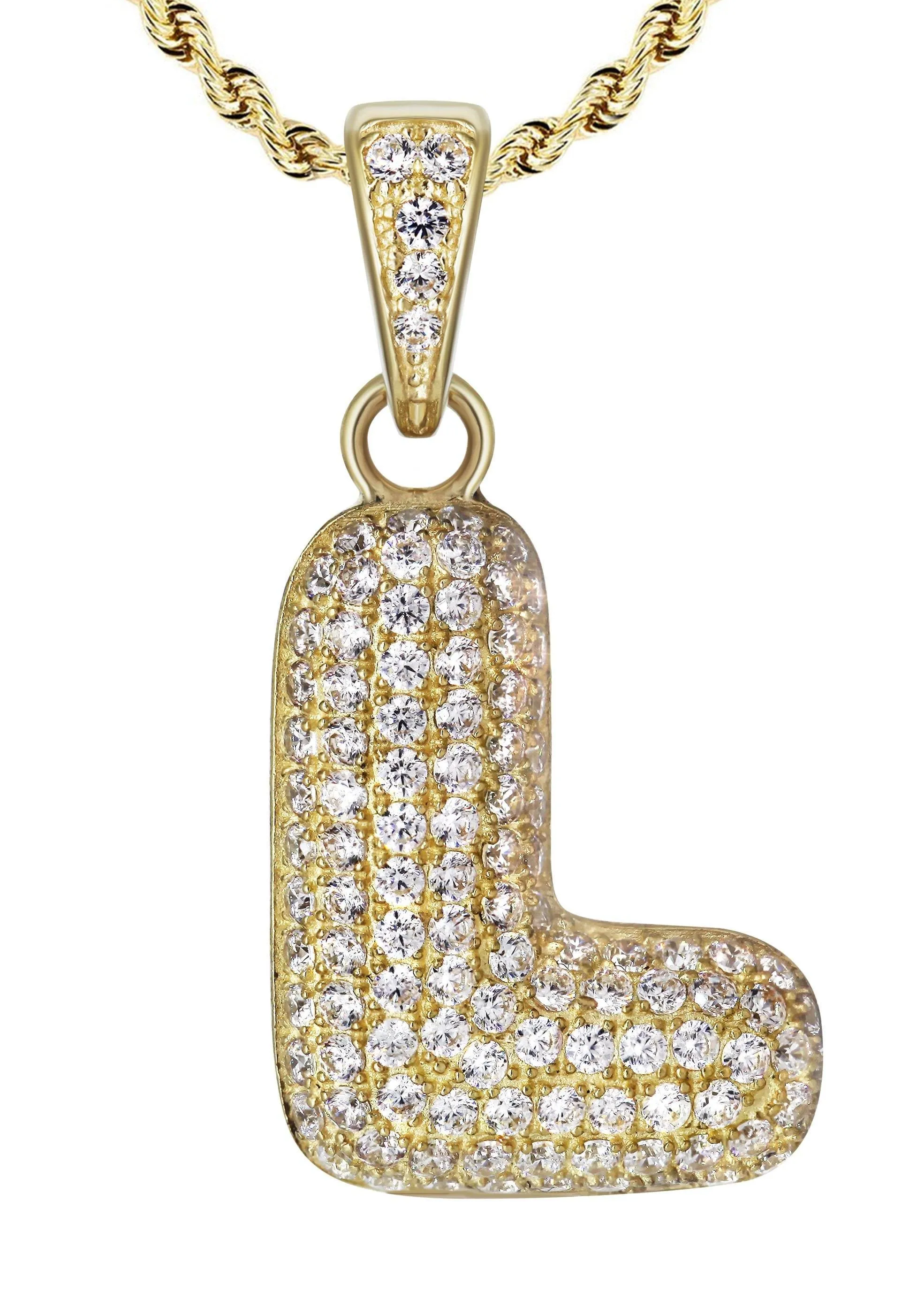 10K Yellow Gold Bubble Letter "L" CZ Necklace | Appx. 12.8 Grams