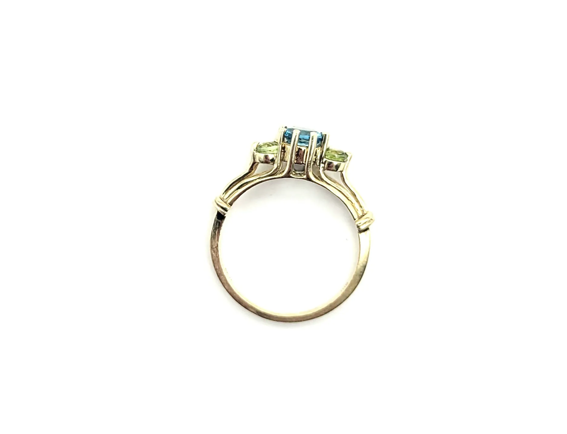 10kt Yellow Gold Blue Topaz Peridot Cutout Cathedral Ring