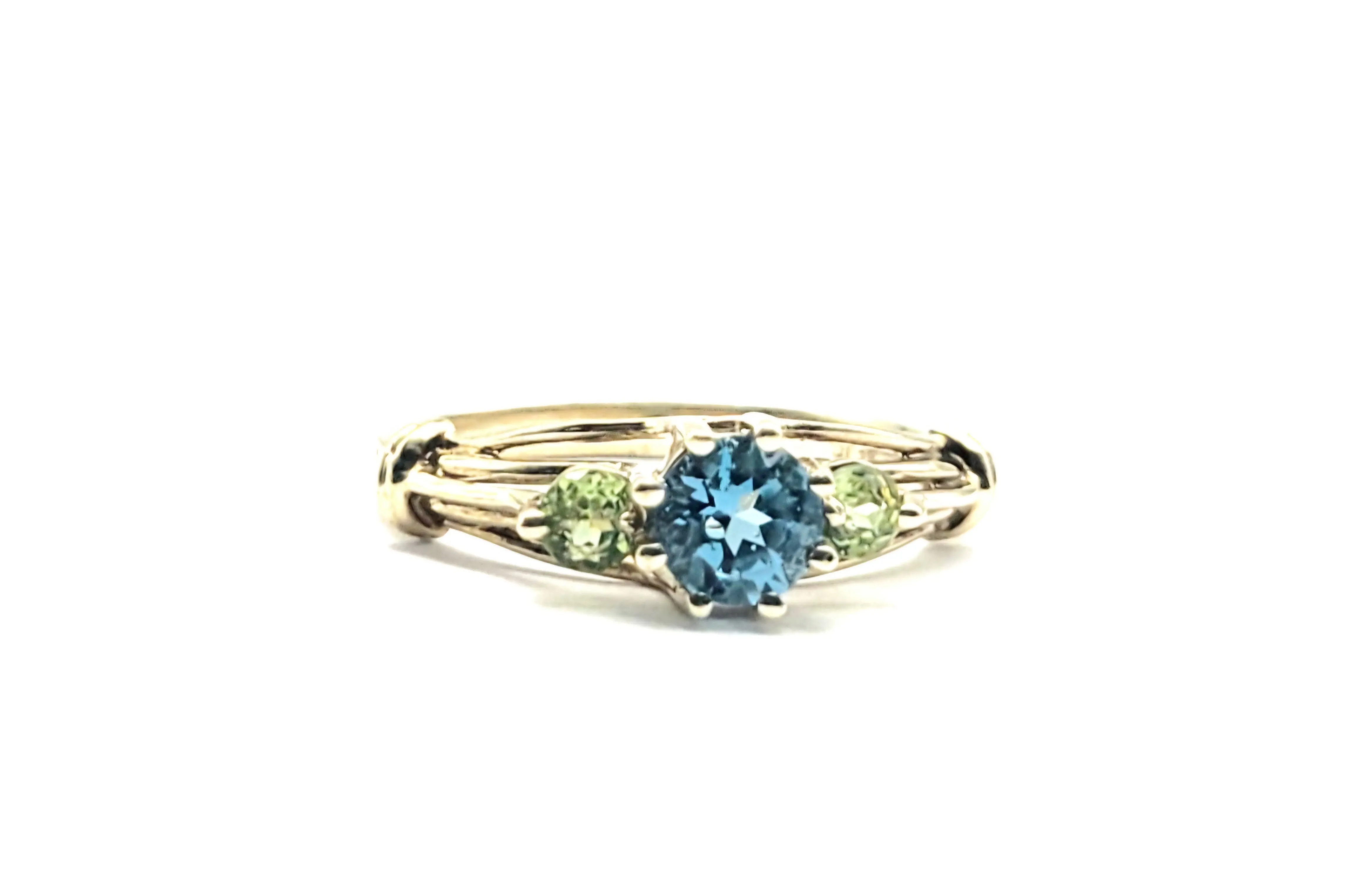 10kt Yellow Gold Blue Topaz Peridot Cutout Cathedral Ring