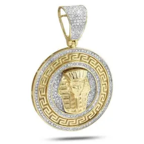 10KY 0.85CTW DIAMOND GREEK KEY PHAROAH MEDALLION