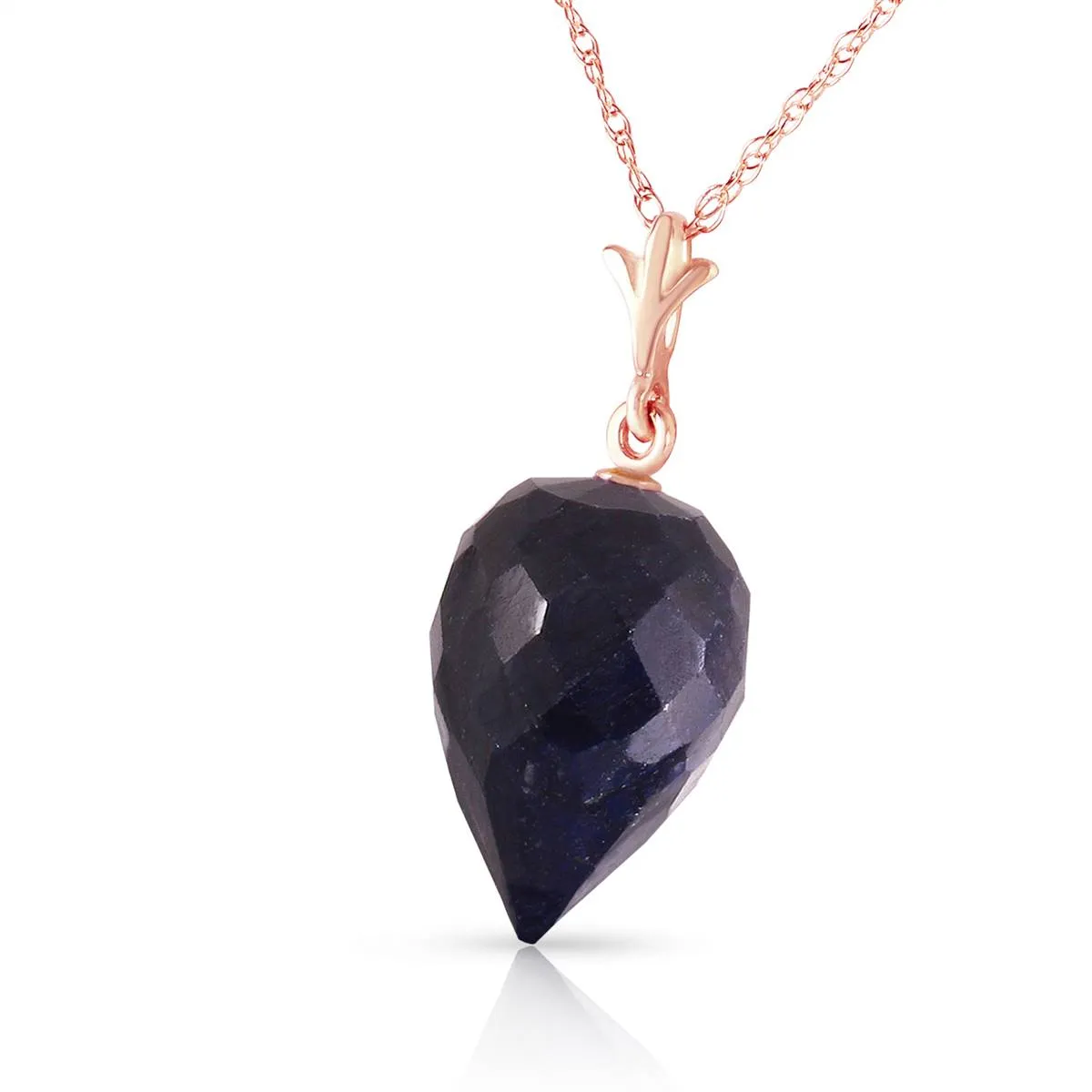 12.9 Carat 14K Solid Rose Gold Necklace Pointy Briolette Drop Sapphire