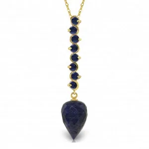 14.55 Carat 14K Solid Yellow Gold Necklace Pointy Briolette Drop Sapphire