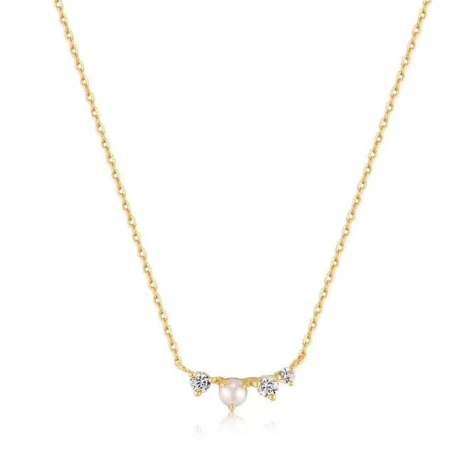 14ct Gold Pearl And White Sapphire Radiance Necklace NAU003-02YG