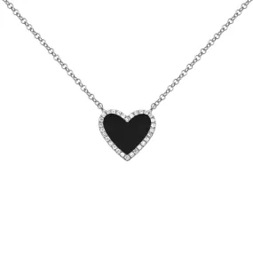 14K GOLD DIAMOND ONYX SMALL HAILEY HEART NECKLACE