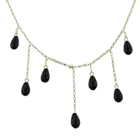 14K Gold Lariat Necklace with Black Onyx Drops