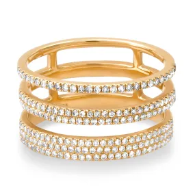 14K Gold Triple Micro-Pave Diamond Ring, Micro-Pave Bands, Pinky or Midi