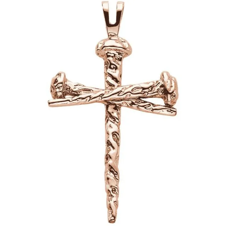 14K Rose 26x18.2 mm Nail Design Cross Pendant