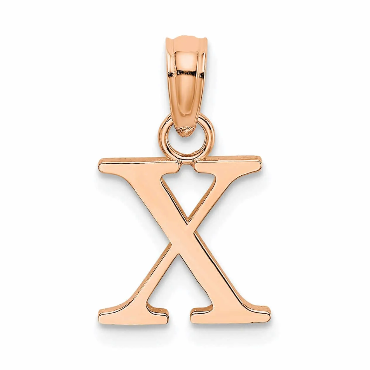 14K Rose Gold Block Design Small Letter X Initial Charm Pendant