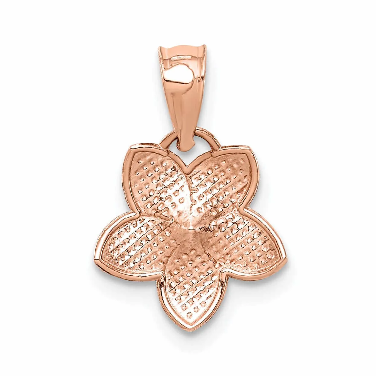 14K Rose Gold Casted Textured Polished Finish Mini Plumeria Charm Pendant