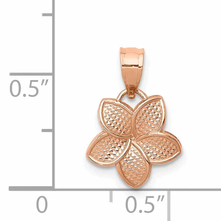 14K Rose Gold Casted Textured Polished Finish Mini Plumeria Charm Pendant