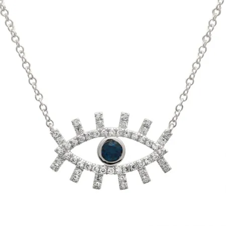 14K Rose Gold Diamond   Sapphire Evil Eye Eyelash Necklace