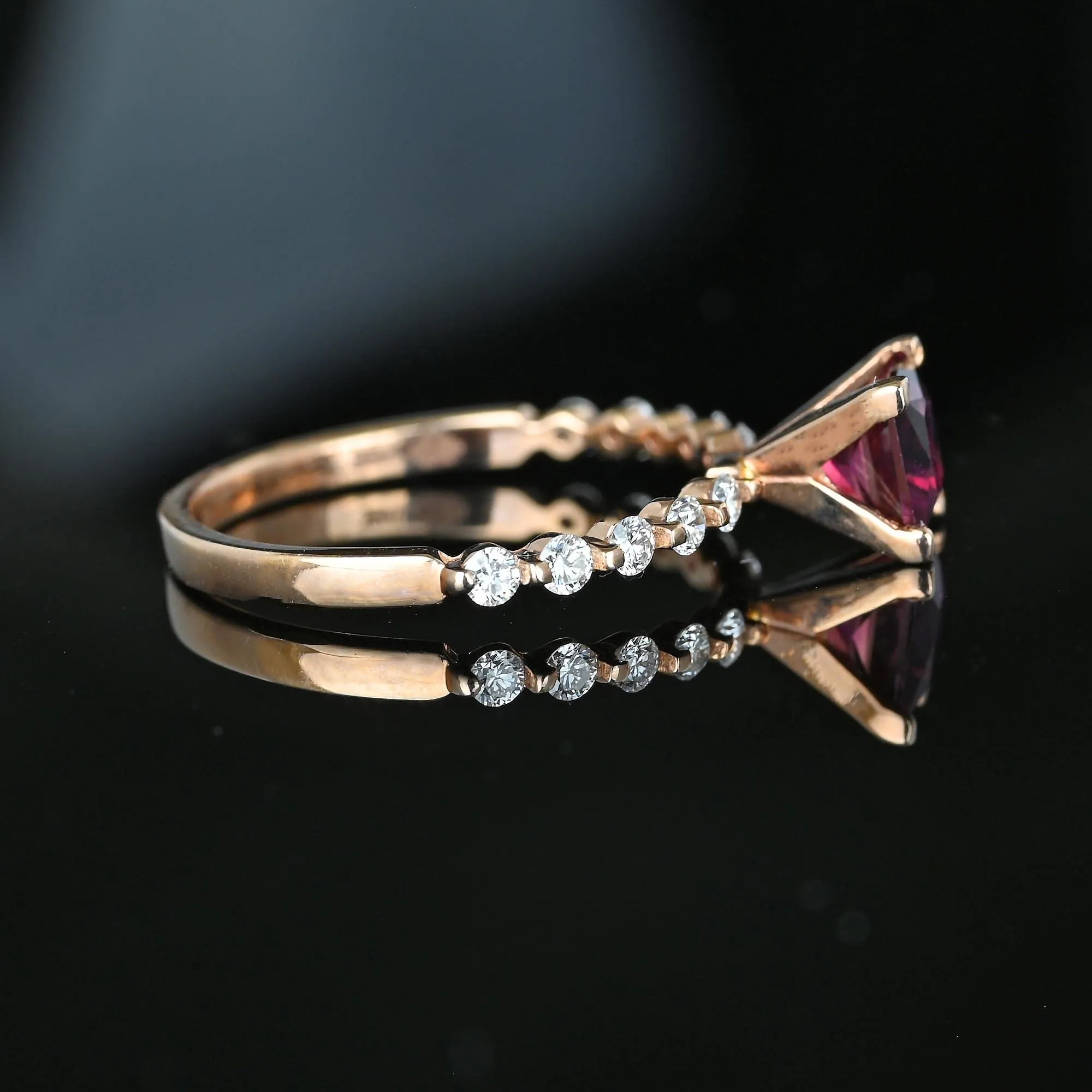 14K Rose Gold Diamond Tourmaline Rubellite Diamond Ring