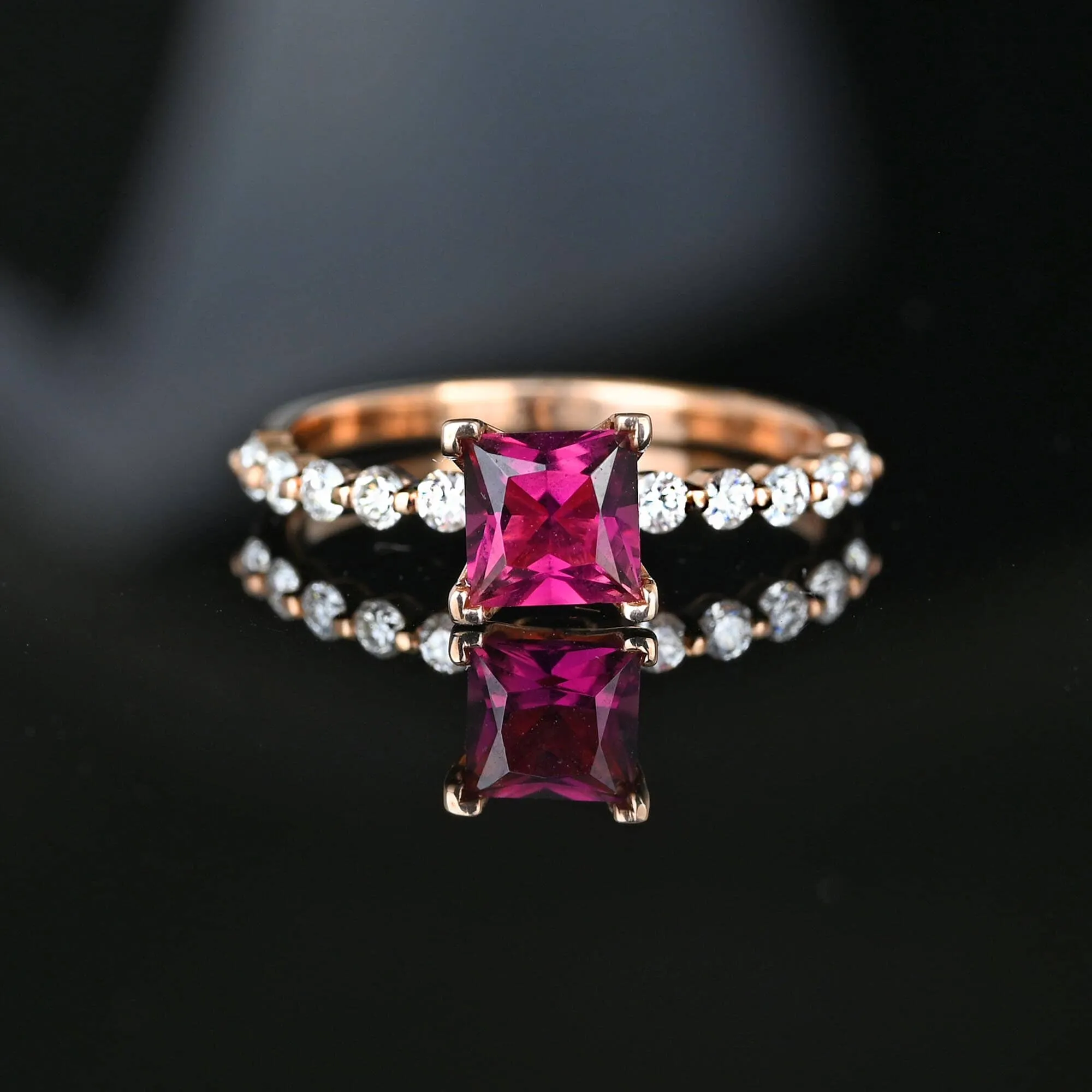 14K Rose Gold Diamond Tourmaline Rubellite Diamond Ring