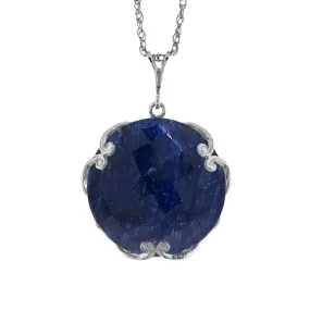 14K Solid White Gold Necklace w/ Checkerboard Cut Round Dyed Sapphire