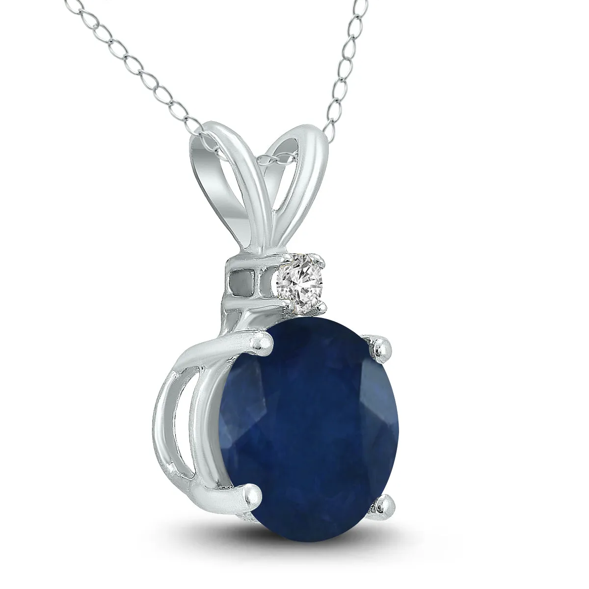 14K White Gold 5Mm Round Sapphire And Diamond Pendant