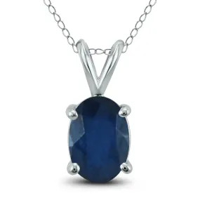 14K White Gold 6X4Mm Oval Sapphire Pendant