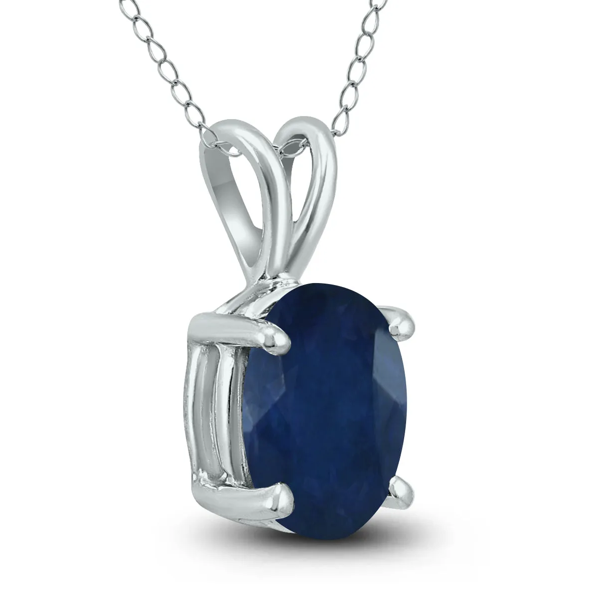 14K White Gold 6X4Mm Oval Sapphire Pendant