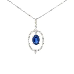 14K White Gold - Oval Sapphire Pendant - J35437