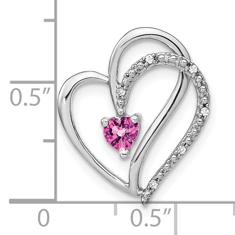 14k White Gold Pink Sapphire Diamond Heart Chain Slide