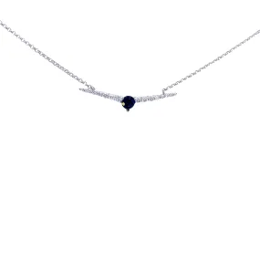 14K White Gold - Round Sapphire & Diamond Necklace - J36898