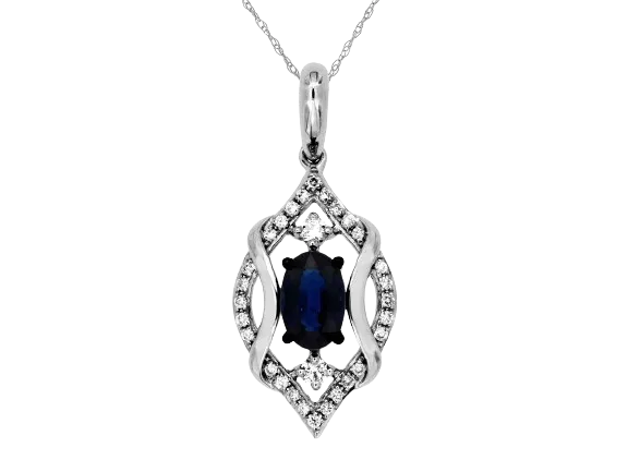 14K White Gold Sapphire & Diamond Pendant (99602)