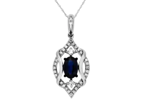 14K White Gold Sapphire & Diamond Pendant (99602)