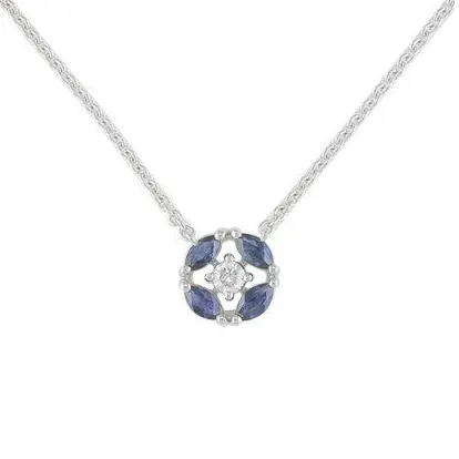 14K White Gold Sapphire and Diamond Cluster Necklace