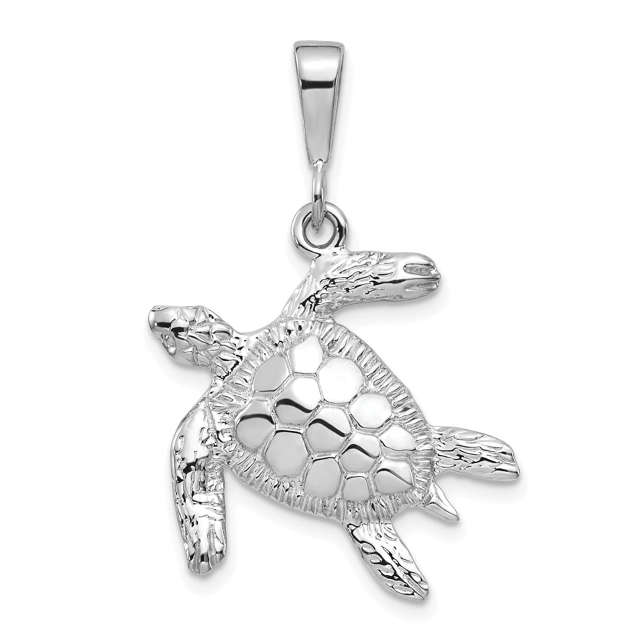 14k White Gold Solid Solid Polished and Textured Finish Open-Backed Men's Sea Turtle Charm Pendant