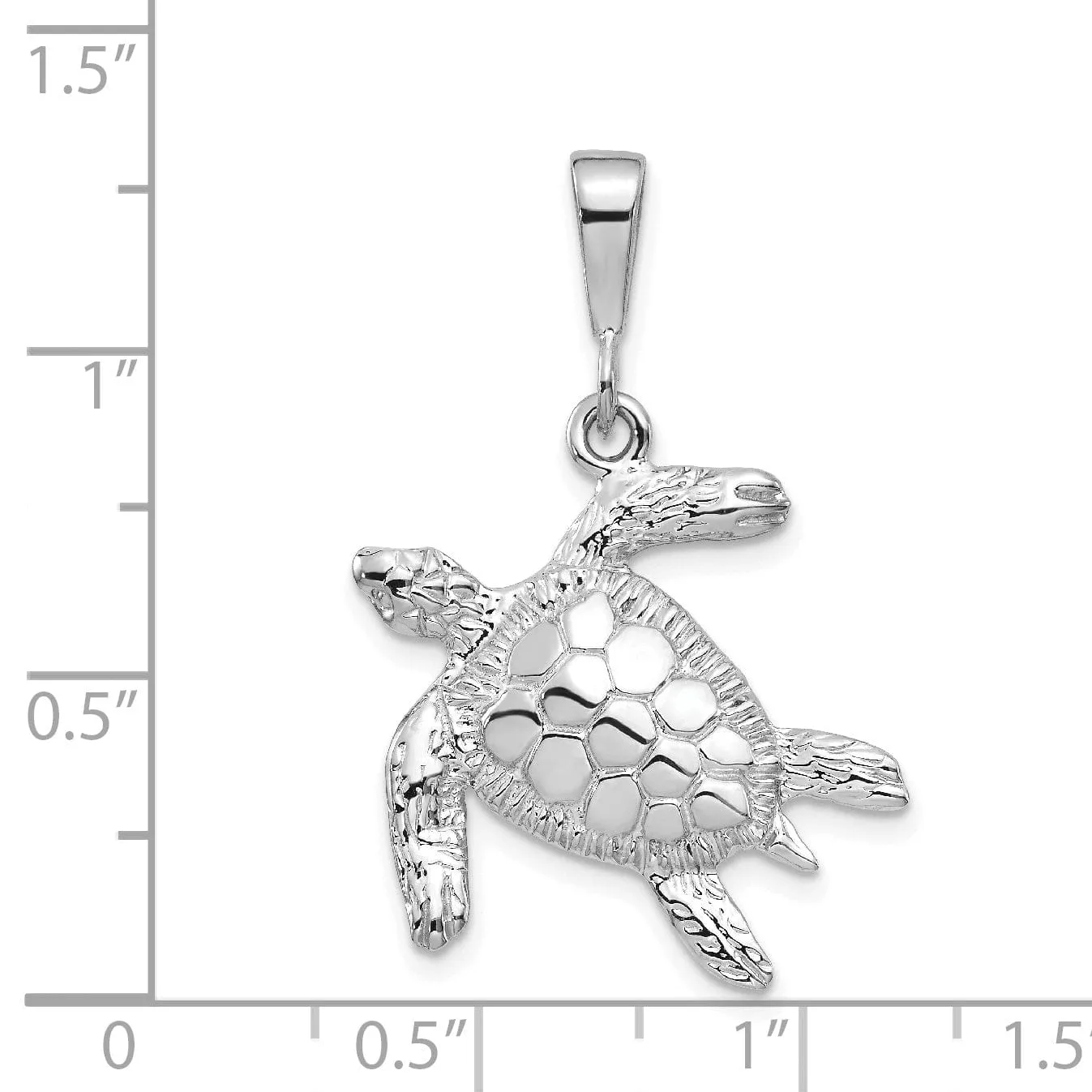 14k White Gold Solid Solid Polished and Textured Finish Open-Backed Men's Sea Turtle Charm Pendant